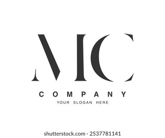 MC logo design. Initial letter m and c serif font style. Creative classic company name typography. Trendy logotype or identity. Vector illustration.