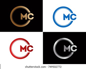 MC Logo. Letter Design Vector with Red and Black Gold Silver Colors
