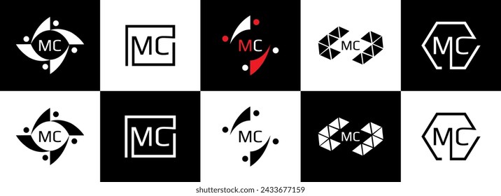 MC logo. M C design. White MC letter. MC, M C logo design. Initial letter MC linked circle uppercase monogram. M C letter logo vector design. M C letter logo design five style.