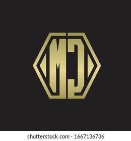 Monograma del logotipo MC con plantilla de diseño redondeado de línea hexagonal con colores dorados