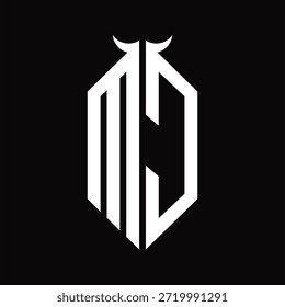 MC Logo monogram with horn shape isolated black and white design template on black background
