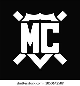MC Logo monogram isolated on shield shape with rounded line on black background