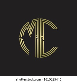 MC Logo monogram triple ribbon style line design template isolated with gold color