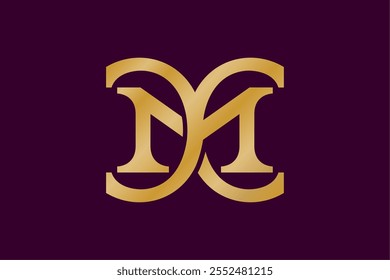Elegante monograma 'MC' de ouro em um fundo borgonha, perfeito para marcas de luxo na moda, joias, ou serviços premium que buscam uma identidade refinada.