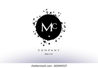 mc m c  black white circle grunge splash vintage retro alphabet company logo design vector icon template