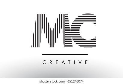 MC M C Black and White Letter Logo Design with Vertical and Horizontal Lines.