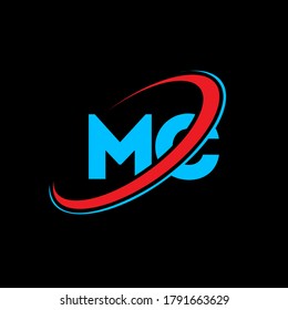 Diseño del logotipo de la letra MC M C. Letra inicial del logotipo monograma monograma en mayúscula del círculo MC enlazado en rojo y azul. logotipo MC, diseño M C. mc, m c