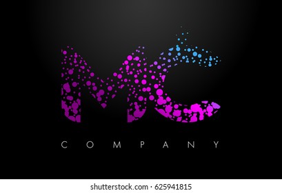 MC M C Letter Logo with Purple Blue Particles and Bubble Dots Design Vector.