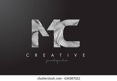 MC M C Letter Logo mit Zebra Linien Textur Design Vektorgrafik.