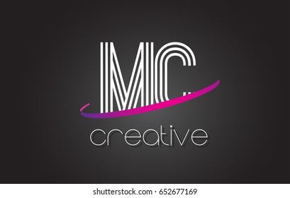 MC M C Letter Logo with Lines Design And Purple Swoosh Vector Letters Illustration.