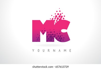 MC M C Letter Logo with Pink Letters and Purple Color Particles Dots Design.