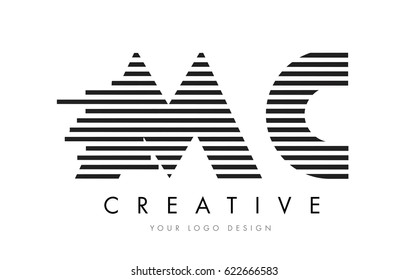 MC M C Zebra Letter Logo Design with Black and White Stripes Vector