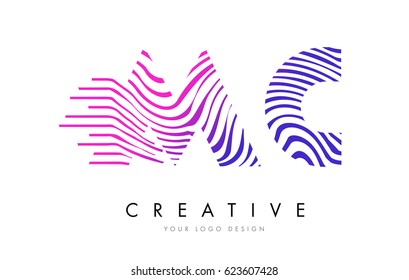 MC M C Zebra Letter Logo Design with Black and White Stripes Vector
