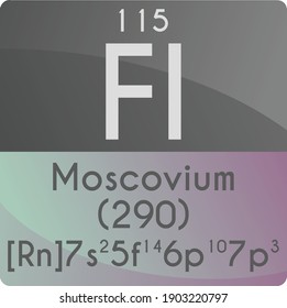 Mc Moscovium  Chemical Element Periodic Table. Square vector illustration, colorful clean style Icon with molar mass, electron config. and atomic number for Lab, science or chemistry education.