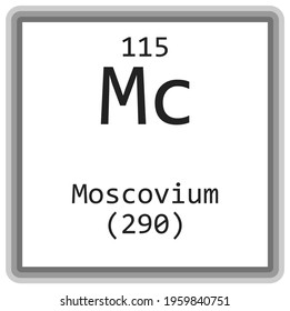 Mc Moscovium Chemical Element Periodic Table. Square vector illustration, colorful clean style Icon with molar mass and atomic number for Lab, science or chemistry education.