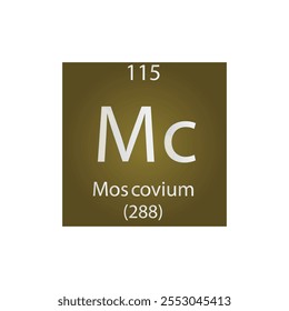 Mc Moscovium Chemical Element Tabla periódica. Ilustración vectorial cuadrada plana simple, icono de estilo limpio simple con masa molar y número atómico para laboratorio, ciencia o clase de química.