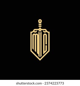 MC vintage shield and sword initial logo in high quality professional design that will print well across any print media