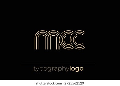 MCC logotipo de tipografia geométrica moderna. Composição moderna e elegante com uma ilustração de logotipo de tipografia monocromática projetada com linhas intrincadas.