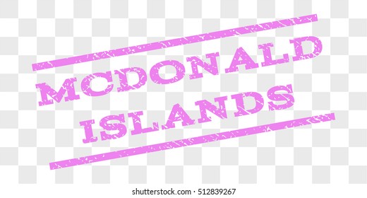 Mcdonald Islands watermark stamp. Text caption between parallel lines with grunge design style. Rubber seal stamp with dust texture. Vector violet color ink imprint on a chess transparent background.