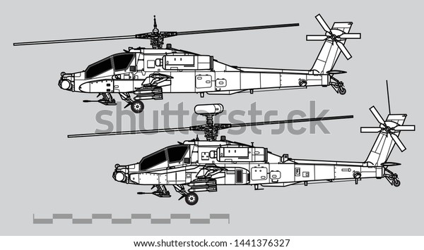 Mcdonnell Douglas Ah64 Apache Outline Vector Stock Vector (Royalty Free ...