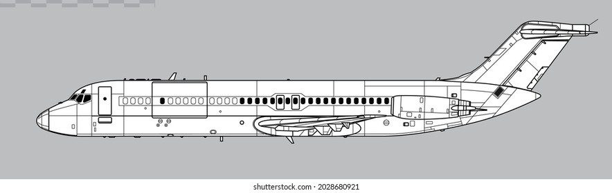 McDonnell Douglas C-9 Nightingale, Skytrain II. Vector drawing of aeromedical transport aircraft. Side view. Image for illustration and infographics.