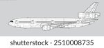 McDonnell Douglas DC-10-30. Vector drawing of long-range, wide-body passenger jet airliner. Side view. Image for illustration and infographics.