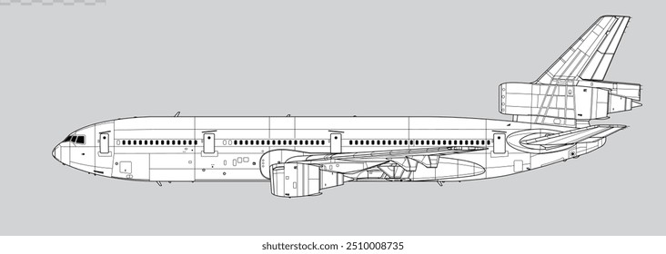 Dibujo de Vector del avión de pasajeros. Vista lateral. Imagen para ilustración e infografía.