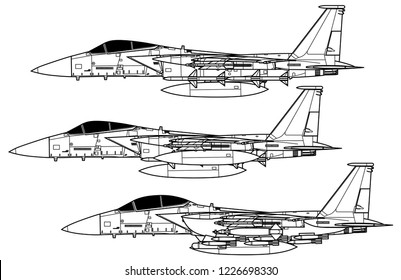 McDonnell Douglas F-15 EAGLE. Outline Vector Drawing