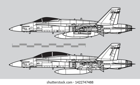McDonnell Douglas F-18 HORNET. Outline vector drawing