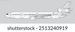 McDonnell Douglas MD-11ER. Vector drawing of long-range, wide-body passenger jet airliner. Side view. Image for illustration and infographics.