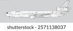 McDonnell Douglas MD-11F Freighter. Vector drawing of cargo aircraft. Side view. Image for illustration and infographics.