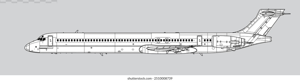 Dibujo de Vector del avión de pasajeros de gama media de cuerpo estrecho. Vista lateral. Imagen para ilustración e infografía.