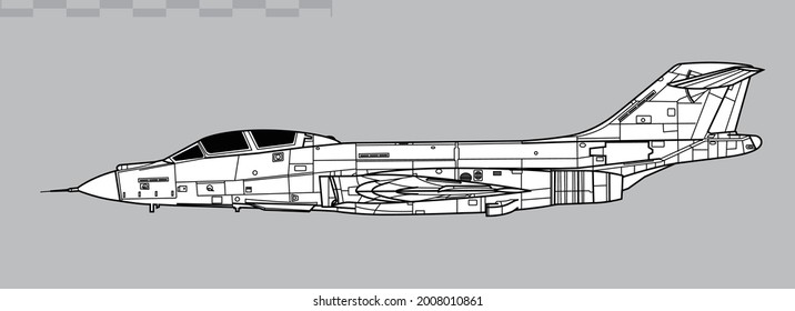 McDonnell F-101B Voodoo. Vector drawing of supersonic interceptor. Side view. Image for illustration and infographics.