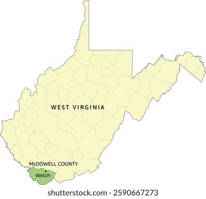 McDowell County and city of Welch location on West Virginia state map