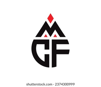 Diseño del logotipo de la forma de gota de agua de la letra MCF. Diseño sencillo del logotipo de colocación de MCF.