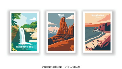 Mckinney Falls, State Park, Mendocino, California, Moab, Utah - Antiguas, la enciclopedia libre Ilustración vectorial. Impresiones de alta calidad