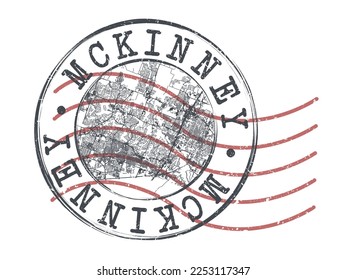 McKinney, TX, USA Stamp Map Postal. Silhouette Seal Roads and Streets. Passport Round Design. Vector Icon. Design Retro Travel National Symbol.