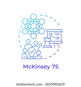 McKinsey 7S blue gradient concept icon. Diagnostic framework for evaluating organization. Gap analysis tool. Round shape line illustration. Abstract idea. Graphic design. Easy to use in blog post