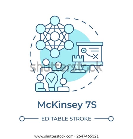 McKinsey 7S soft blue concept icon. Diagnostic framework for evaluating organization. Gap analysis tool. Round shape line illustration. Abstract idea. Graphic design. Easy to use in blog post