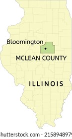 McLean County and city of Bloomington location on Illinois state map