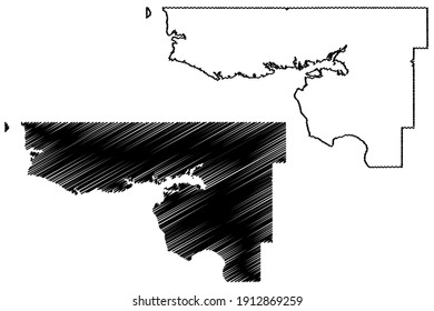 Mapa de ilustraciones vectoriales del condado de McLean, estado de Dakota del Norte (condado de los Estados Unidos de América), dibujo de garabatos Mapa de McLean