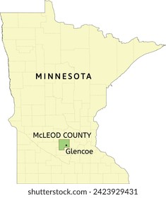 McLeod County and city of Glencoe location on Minnesota state map