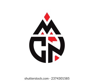 Diseño del logotipo de la forma de gota de agua de la letra MCN. Diseño sencillo del logotipo de colocación de MCN.