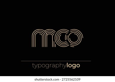 Logotipo de tipografia geométrica moderna MCO. Composição moderna e elegante com uma ilustração de logotipo de tipografia monocromática projetada com linhas intrincadas.
