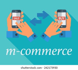 M-commerce. Color Flat design style. Vector illustration.