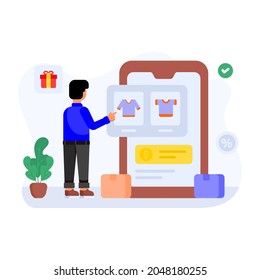 Mcommerce concept, mobile purchase flat illustration 