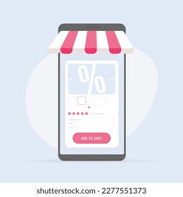 M-commerce - mobile commerce concept. Buying and selling of goods and services through wireless smart gadgets - mobile phone, tablet pc. Suitable for mobile commerce and online shopping visuals.
