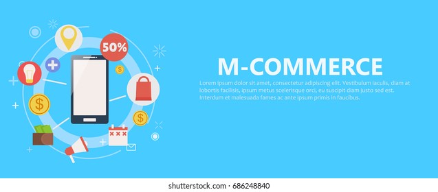 M-commerce phone banner. Vector flat illustration 