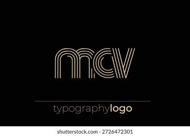 Logotipo moderno de tipografia geométrica MCV. Composição moderna e elegante com uma ilustração de logotipo de tipografia monocromática projetada com linhas intrincadas.