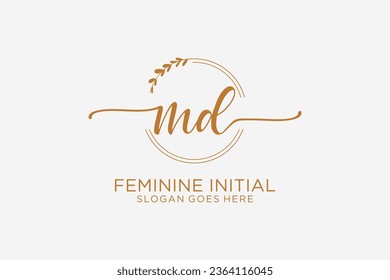 MD beauty monogram and elegant logo design handwriting logo of initial signature, wedding, fashion, floral and botanical with creative template.